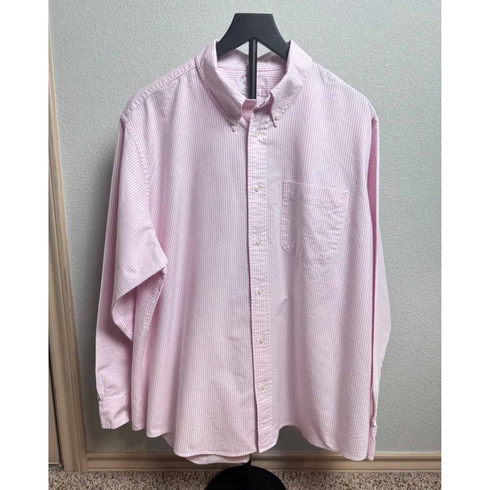 Brooks Brothers Mens XL Pink White Stripe Cotton Oxford Button Down Shirt